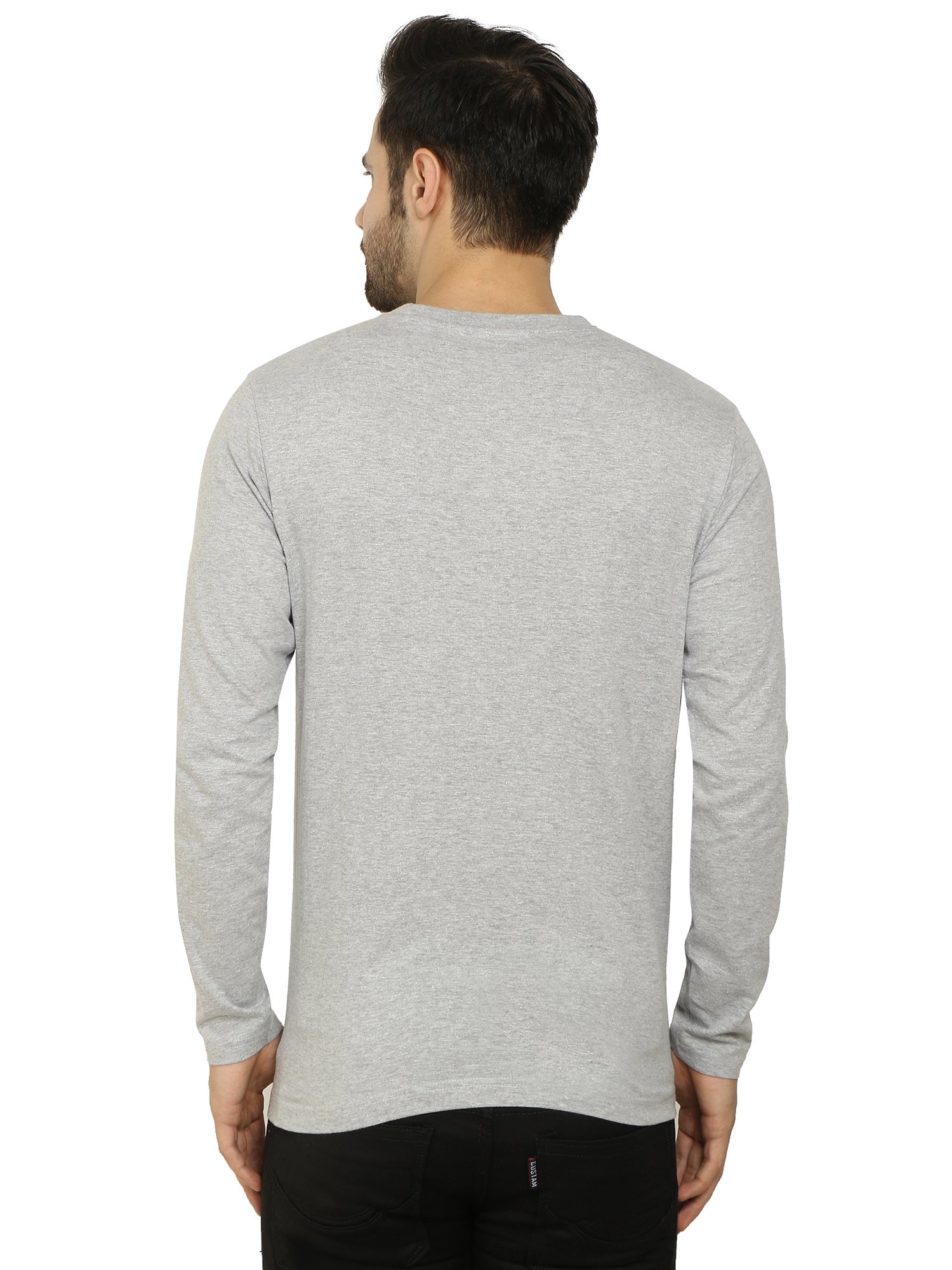 Full Sleeve Melange Grey Cotton T-Shirt for Men - Image 2
