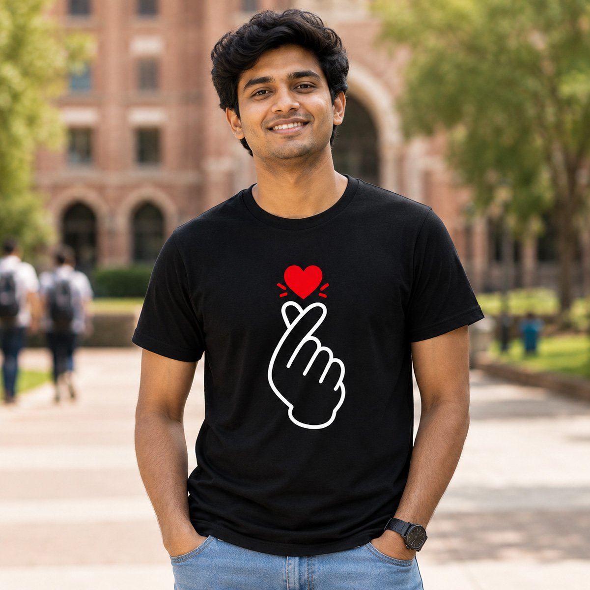 Finger Heart Graphic T-Shirt for Men - Image 5