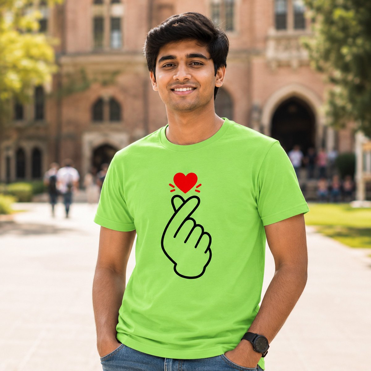 Finger Heart Graphic T-Shirt for Men - Image 4