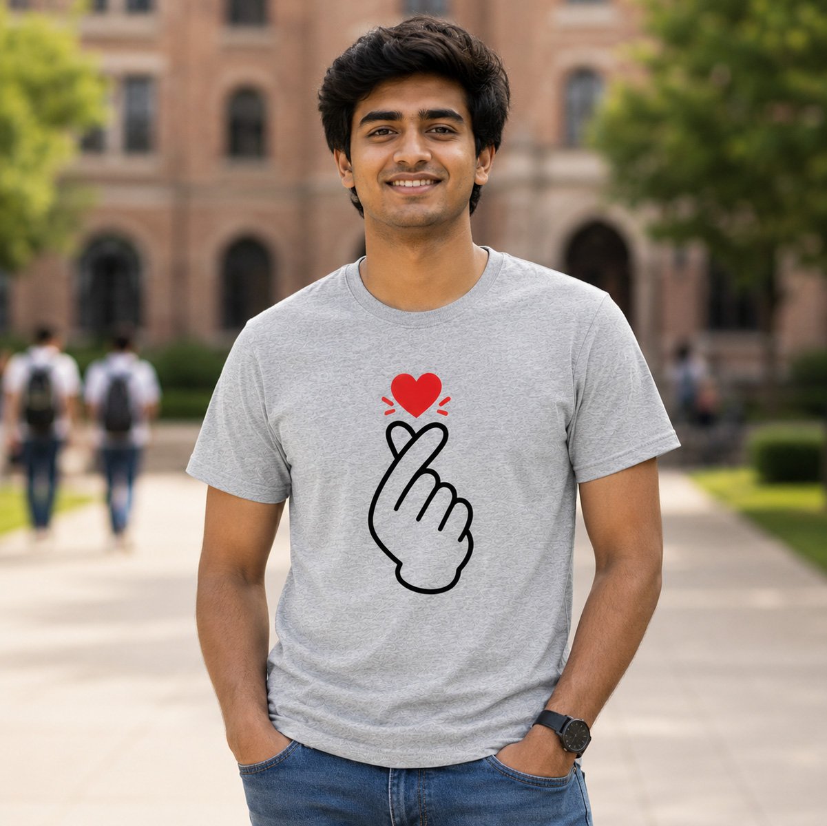 Finger Heart Graphic T-Shirt for Men