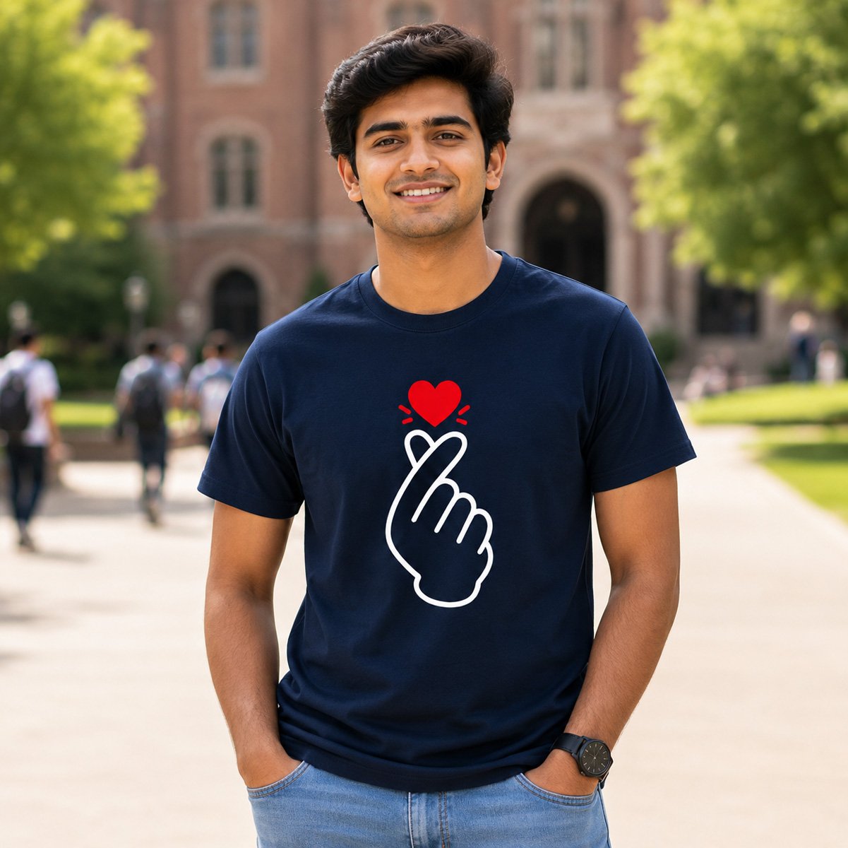 Finger Heart Graphic T-Shirt for Men - Image 3