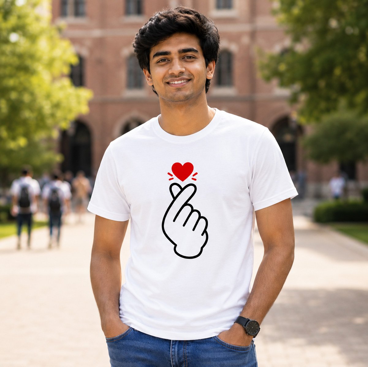 Finger Heart Graphic T-Shirt for Men - Image 2