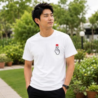 Finger Heart Chest Print T-Shirt for Men