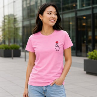Finger Heart Chest Print T-Shirt for Women