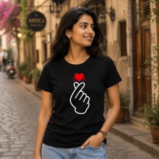 Finger Heart Graphic T-Shirt for Women